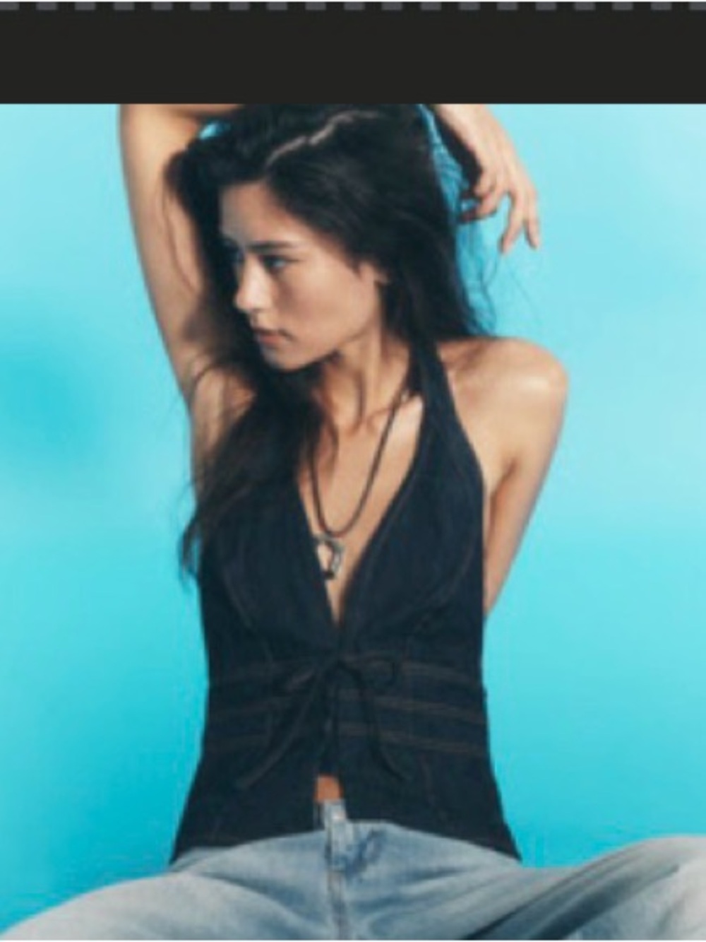 Anthropologie Black Halter Tie-Front Tank Top